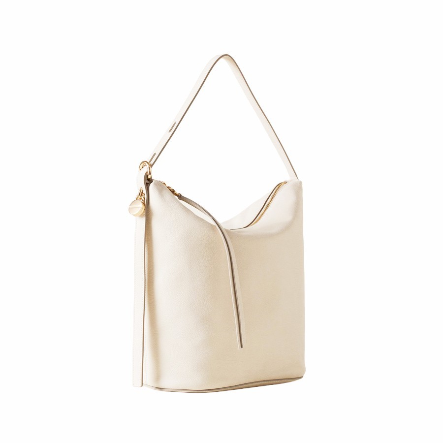 Borbonese borsa secchiello medium Prive Pelle wihte cotton