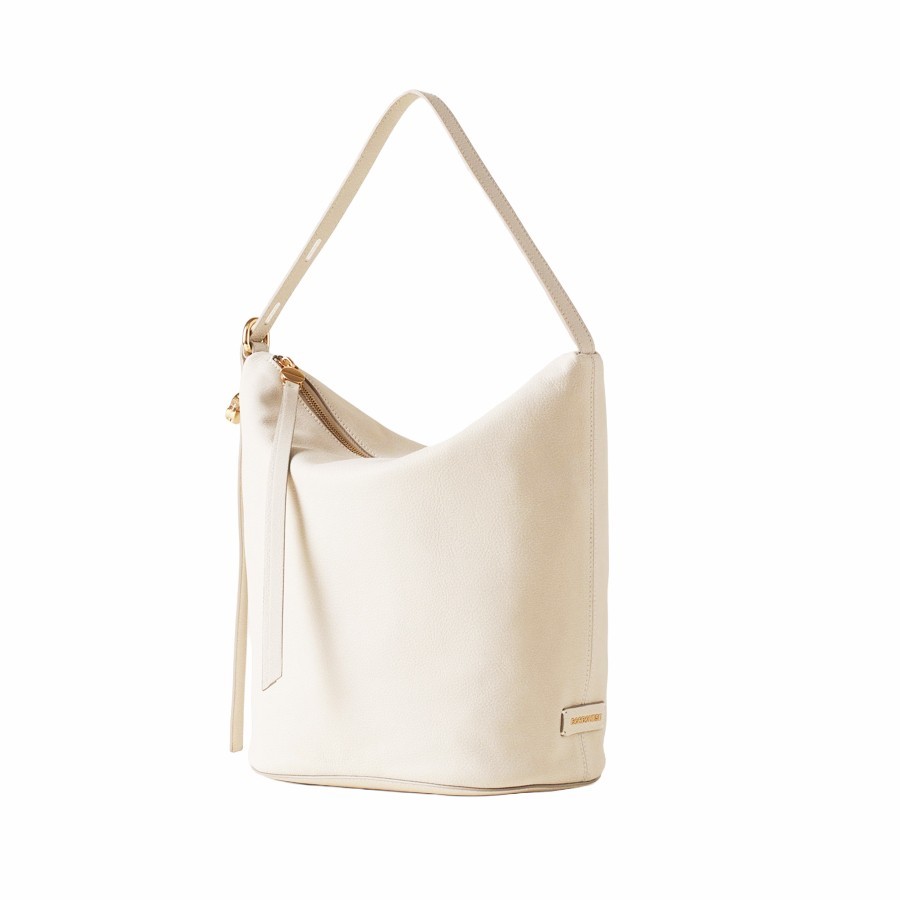 Borbonese medium bucket bag Prive Leather white cotton