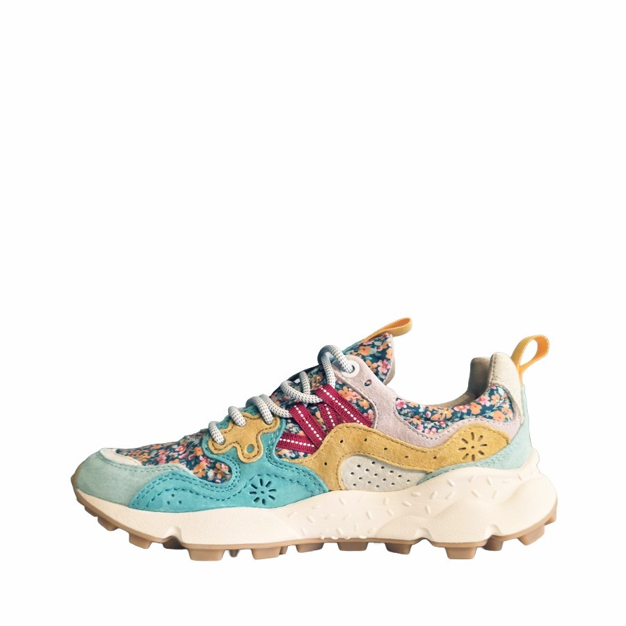 Flower mountain Yamano 3 woman suede nylon Flower light green caribbean pumpkin 1F74