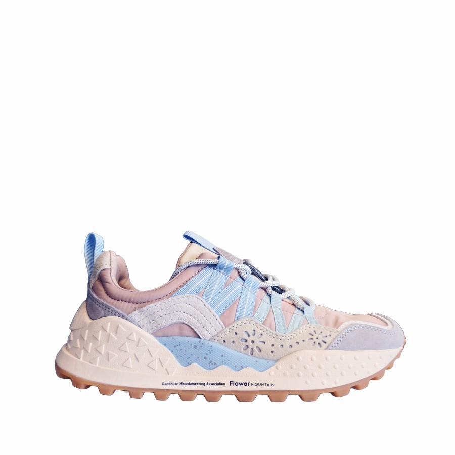 Flower mountain women's sneakers Washi suede nylon Light lilac cream pink
