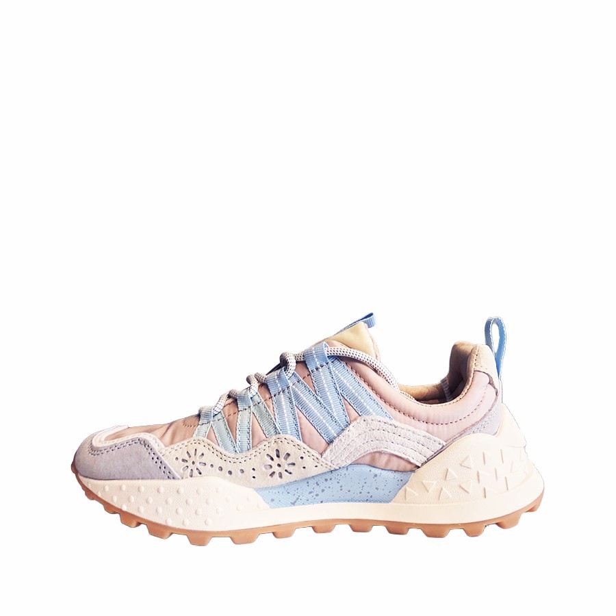 Flower mountain women's sneakers Washi suede nylon Light lilac cream pink