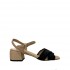 Roberto Festa ELYSSIA sandalo in beige con tessuto sfrangiato nero e tacco medio