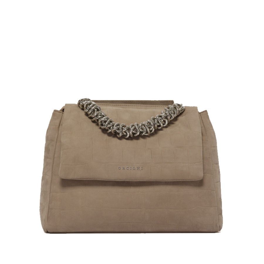 ORCIANI Sveva Twilight Midi shoulder bag in nubuck coconut print