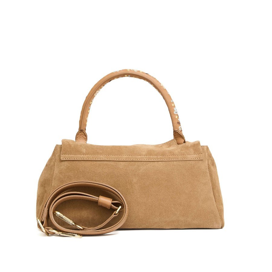 ORCIANI Sveva Longuette Peach Flowers suede bag with shoulder strap