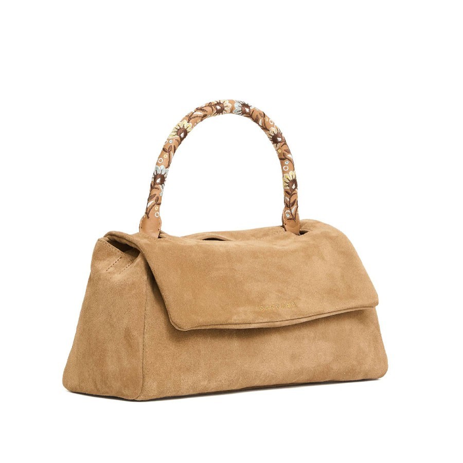 ORCIANI Sveva Longuette Peach Flowers suede bag with shoulder strap