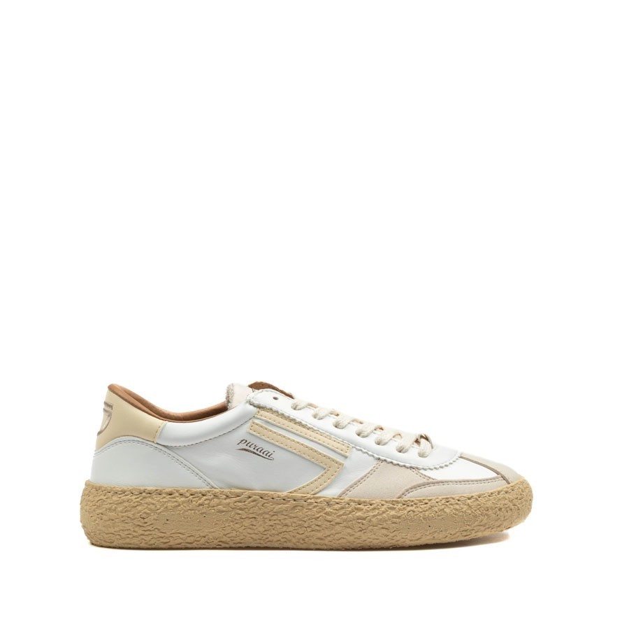PURAAI Men's vintage leather sneakers white beige
