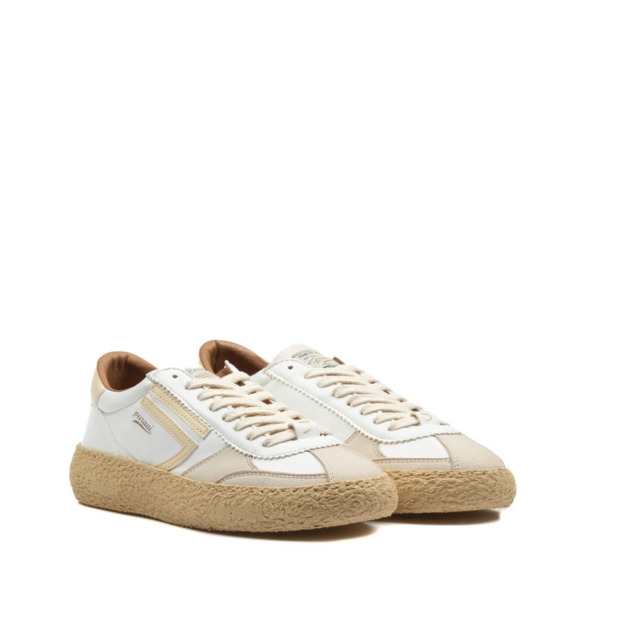 PURAAI Men's vintage leather sneakers white beige