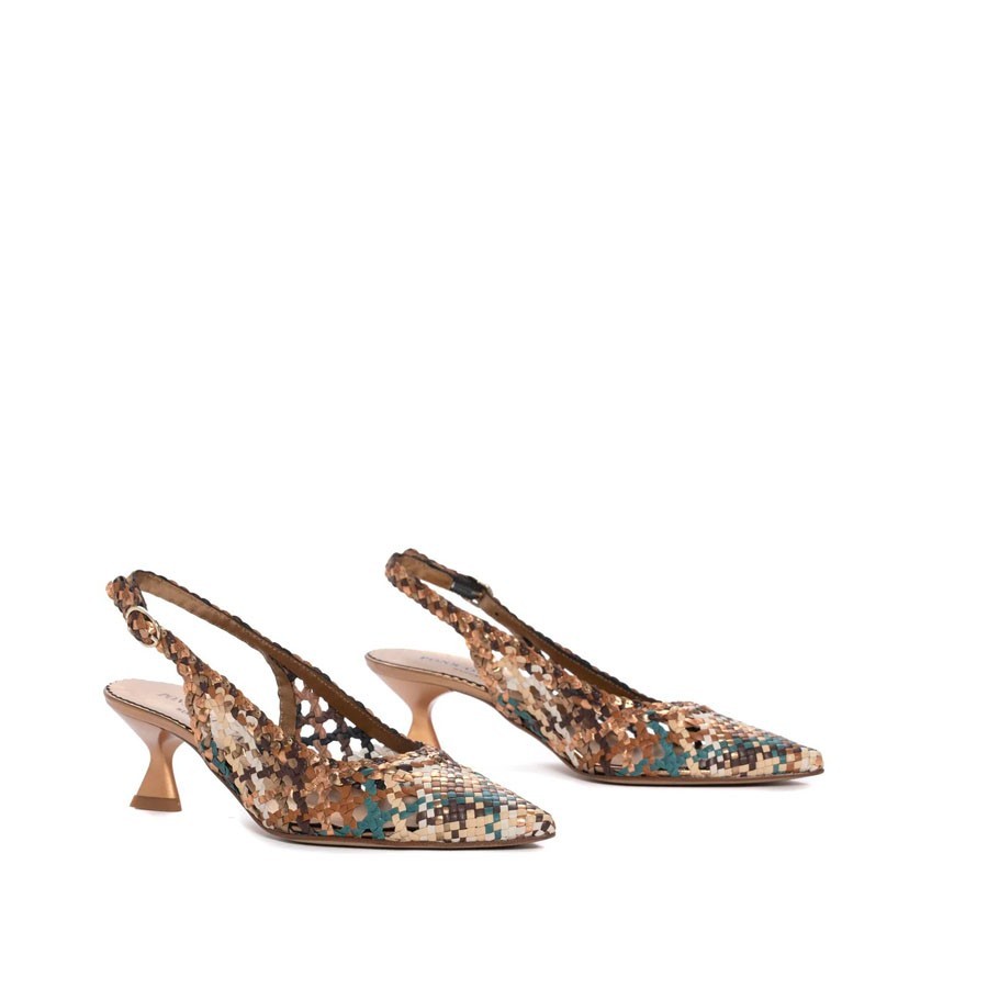 PONS QUINTANA slingback donna in pelle intrecciata bronzo multicolor
