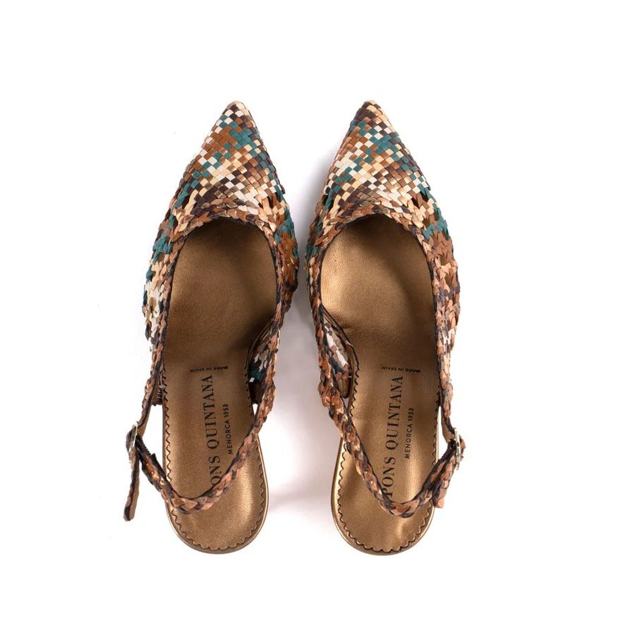 PONS QUINTANA slingback donna in pelle intrecciata bronzo multicolor