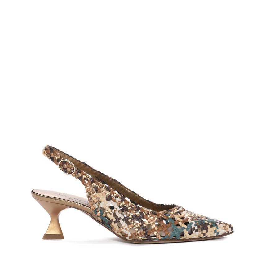 PONS QUINTANA slingback donna in pelle intrecciata bronzo multicolor