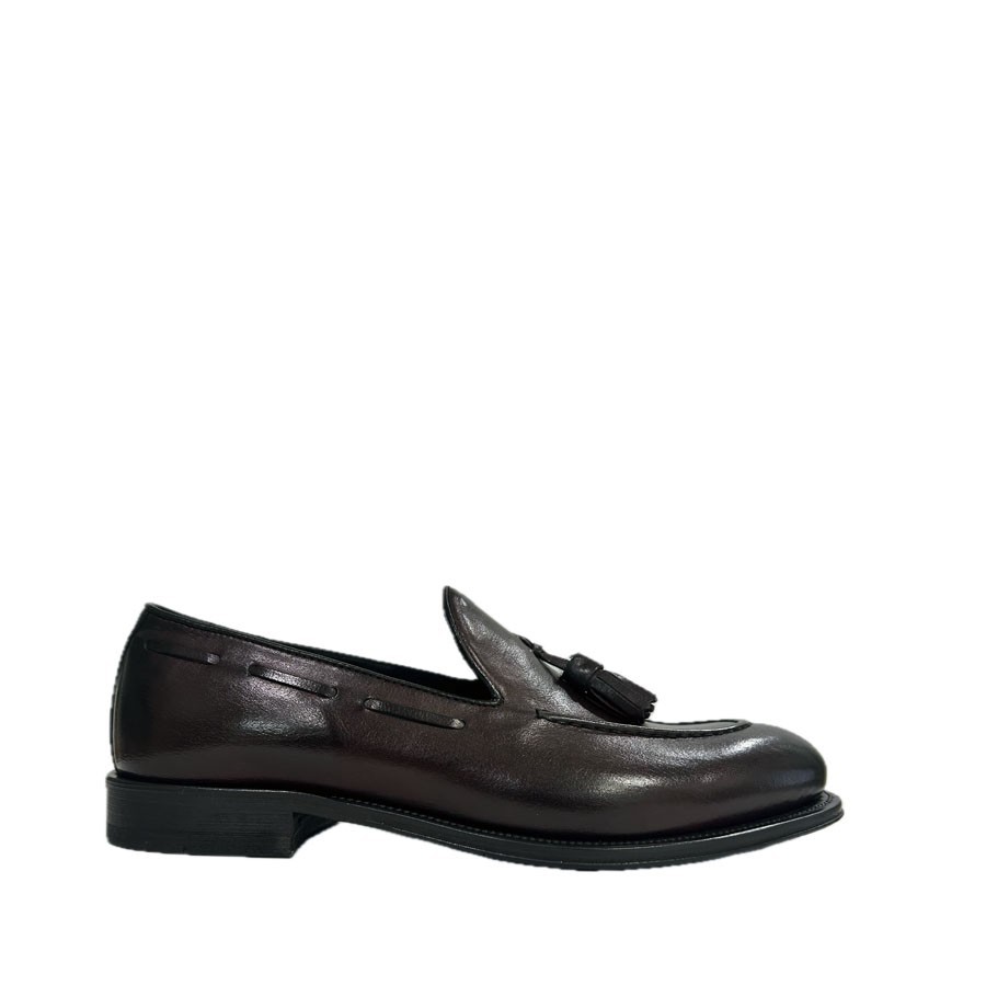 Men's moccasin in brushed burgundy leather
