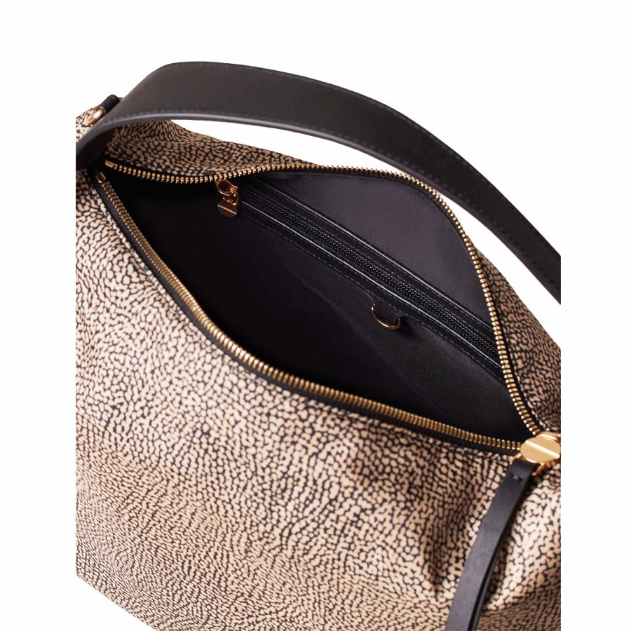 Borbonese borsa hobo medium Prive tessuto Opnaturale Pelle nero