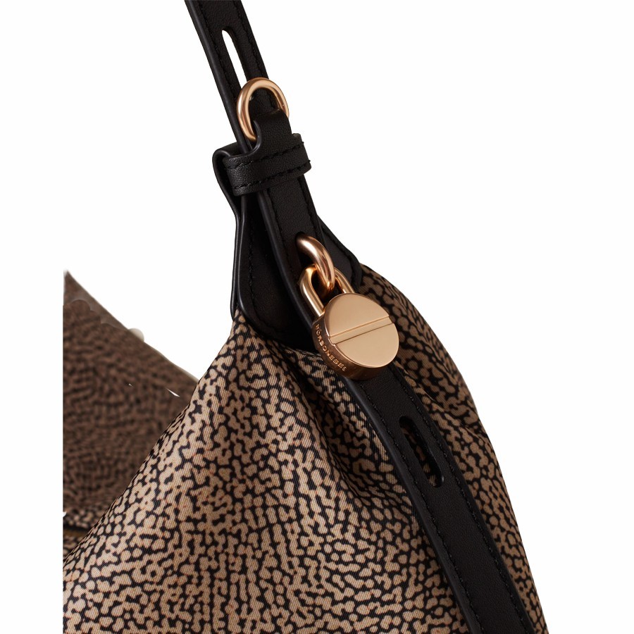 Borbonese borsa hobo medium Prive tessuto Opnaturale Pelle nero