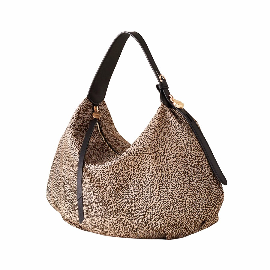 Borbonese borsa hobo medium Prive tessuto Opnaturale Pelle nero