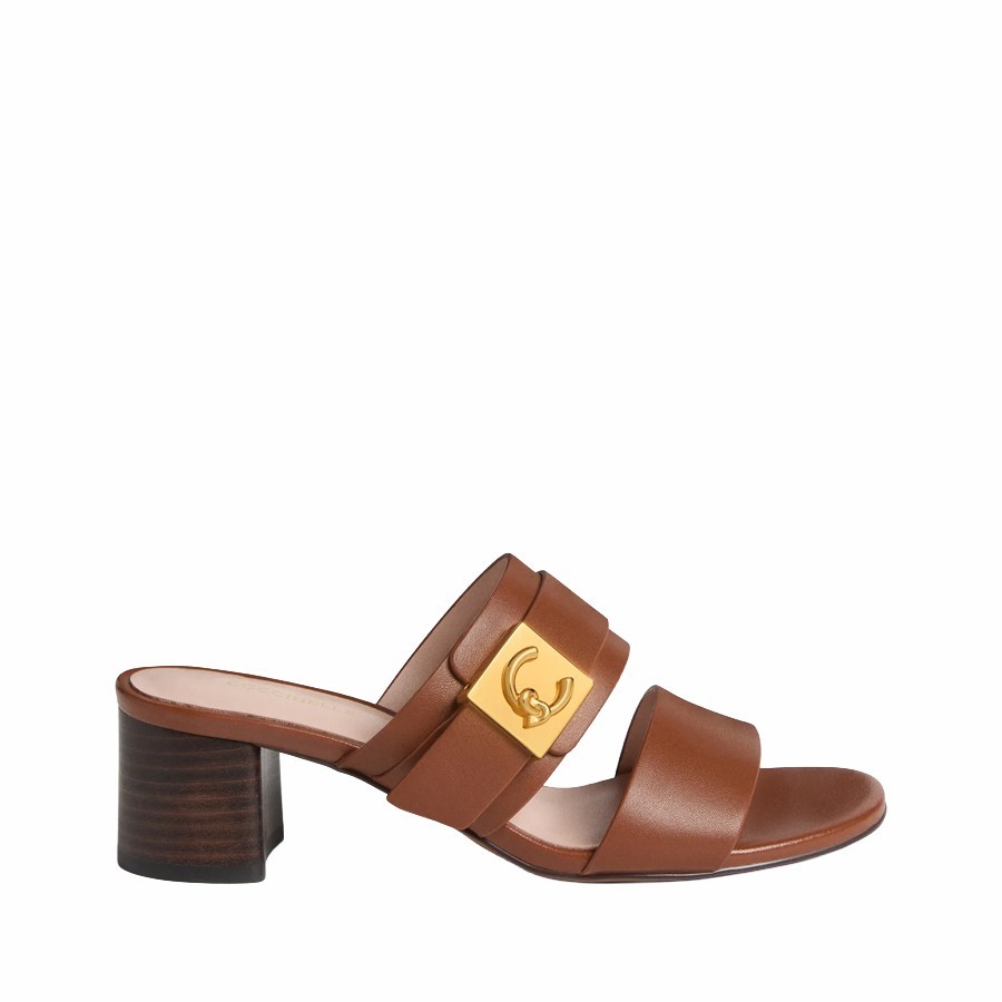 Coccinelle C-Me Lock cognac leather slip-on sandal