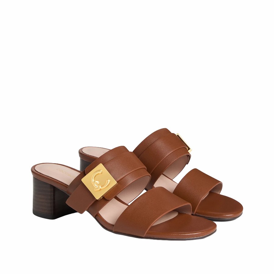 Coccinelle C-Me Lock cognac leather slip-on sandal
