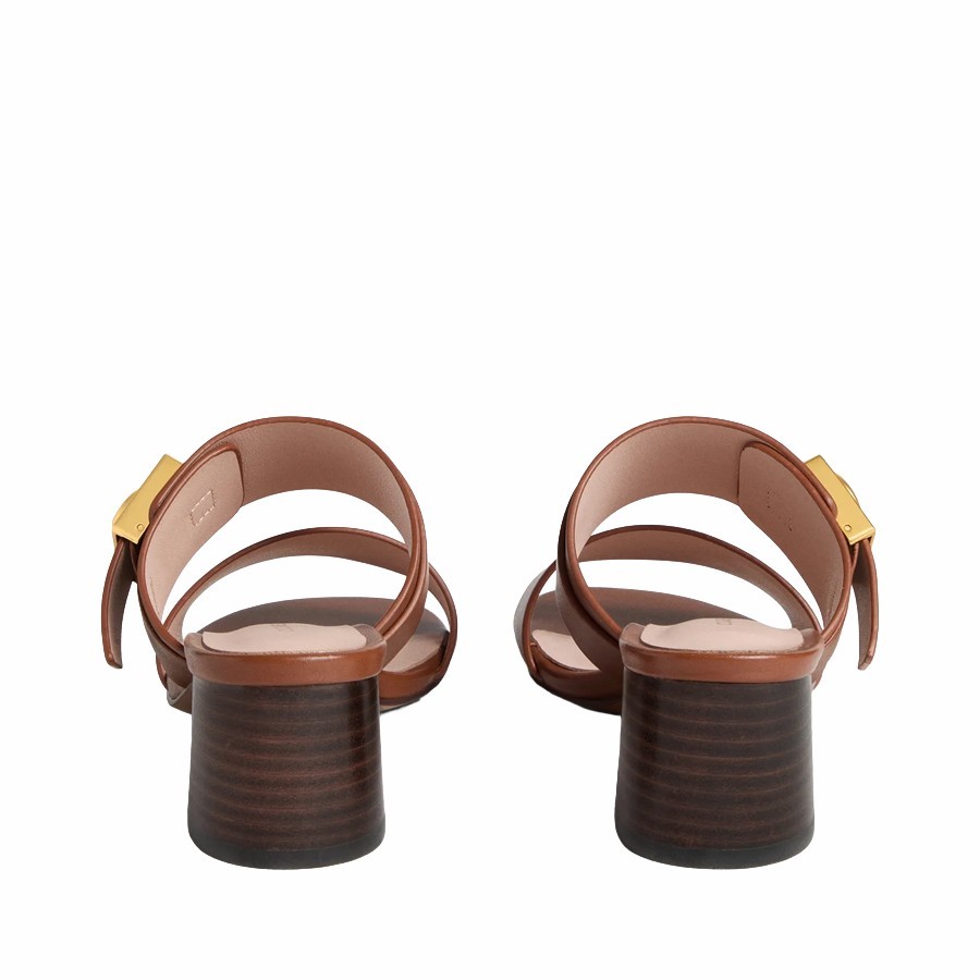 Coccinelle C-Me Lock cognac leather slip-on sandal