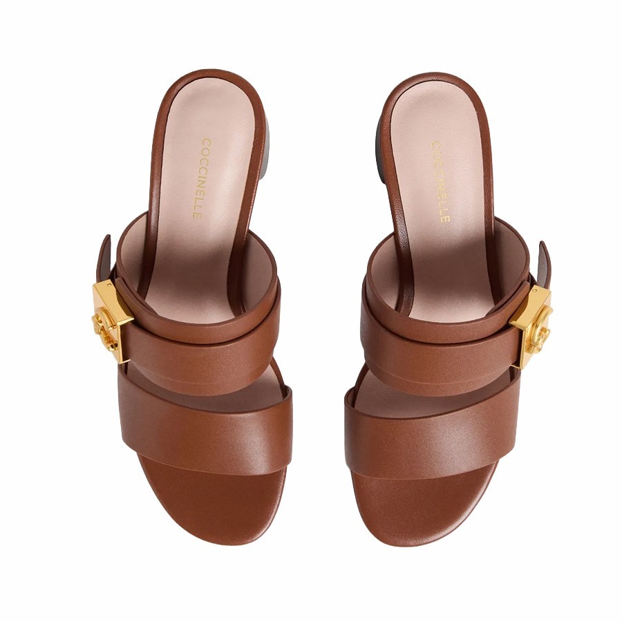 Coccinelle C-Me Lock cognac leather slip-on sandal