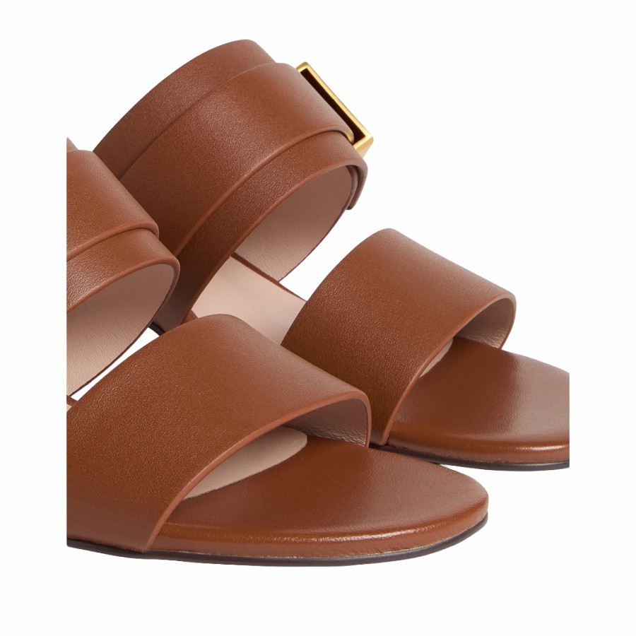 Coccinelle C-Me Lock cognac leather slip-on sandal