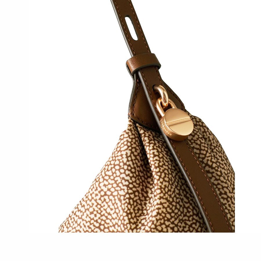 Borbonese borsa hobo medium Prive tessuto Op beige Pelle marrone