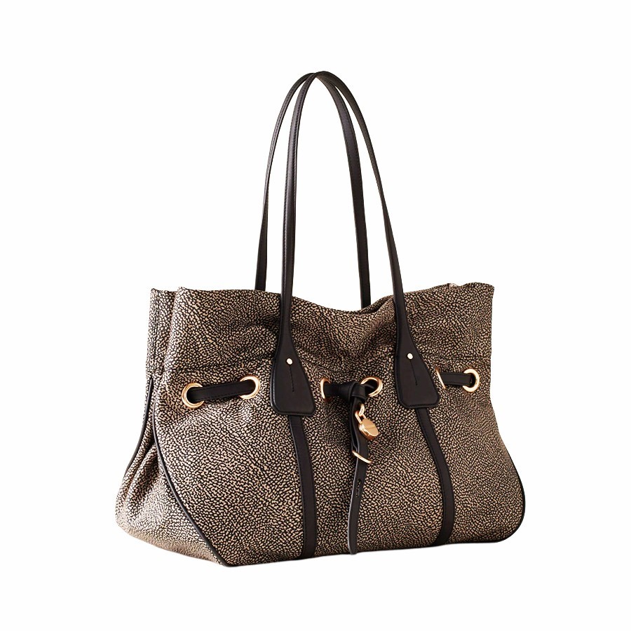 Borbonese Privè shopping bag in Opaque fabric and black leather