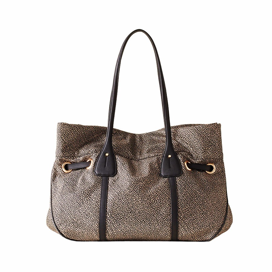 Borbonese Privè shopping bag in Opaque fabric and black leather