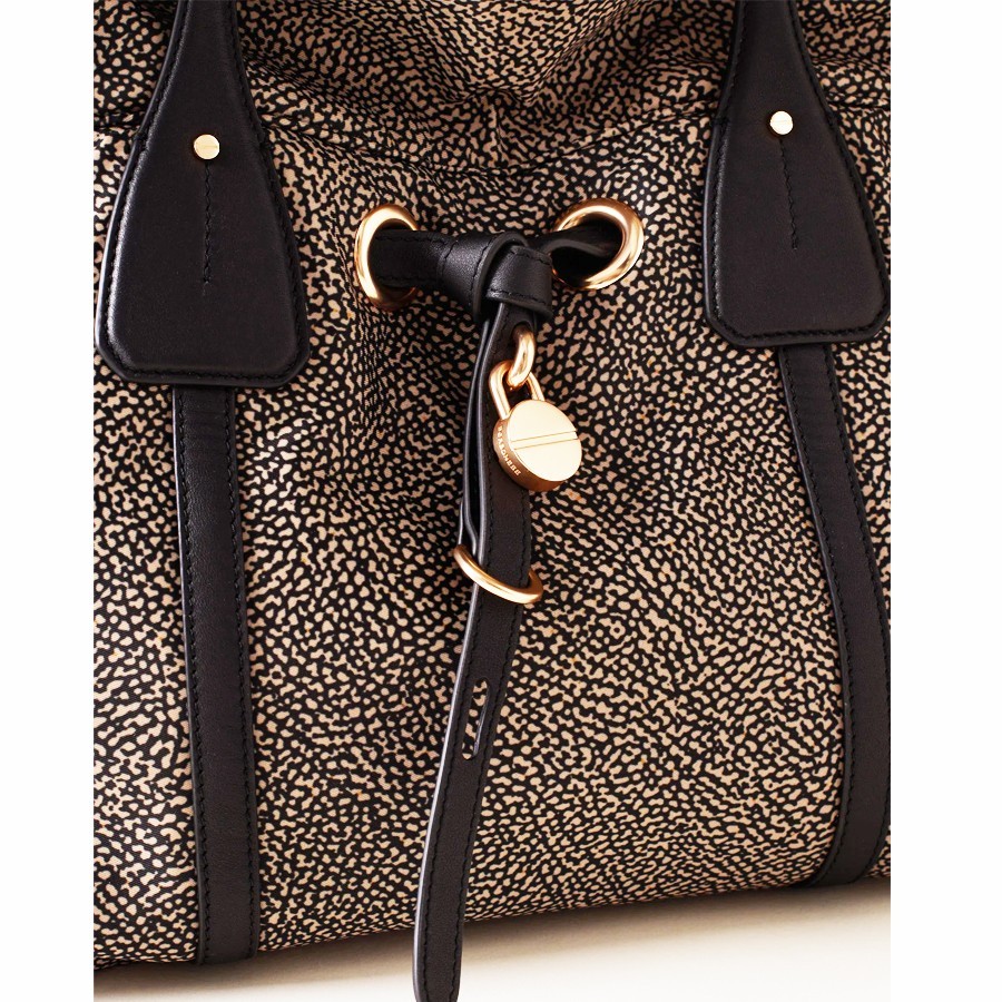 Borbonese Privè shopping bag in Opaque fabric and black leather