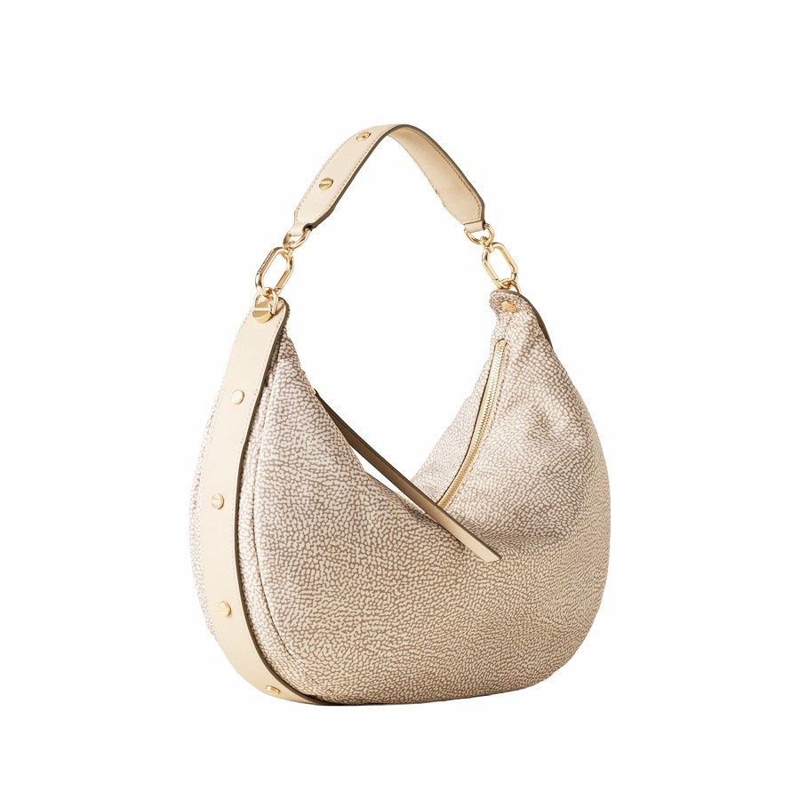 Borbonese medium hobo bag Frame Op Fabric and sand leather