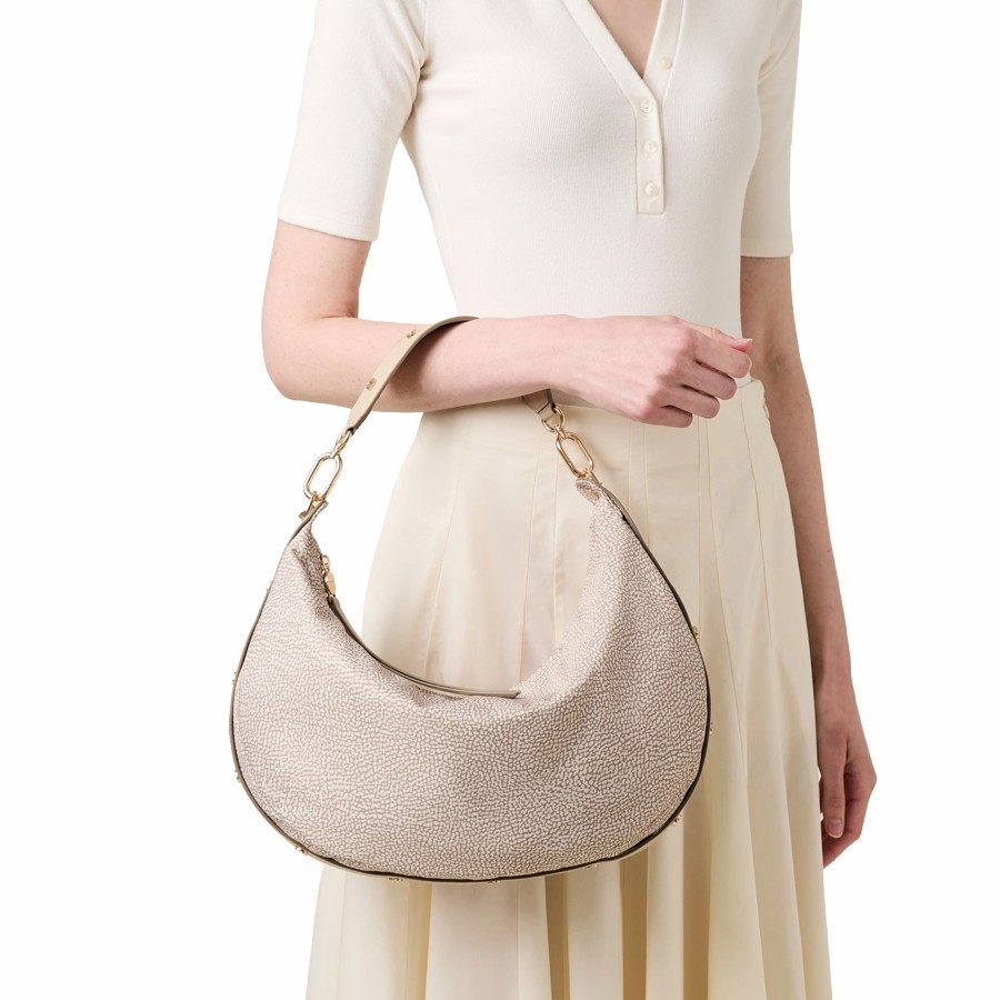 Borbonese medium hobo bag Frame Op Fabric and sand leather