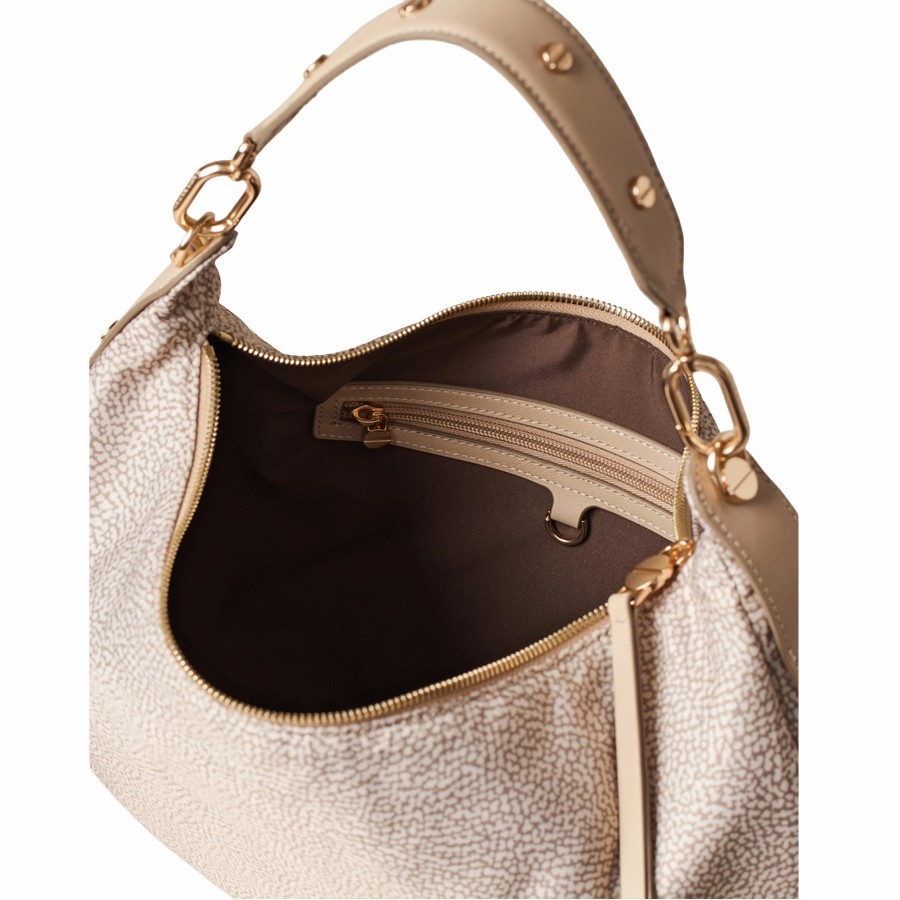 Borbonese medium hobo bag Frame Op Fabric and sand leather