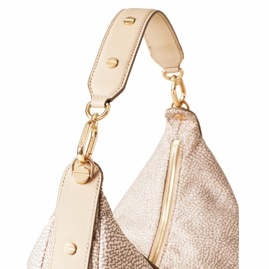Borbonese borsa hobo medium Frame Tessuto Op e Pelle sabbia