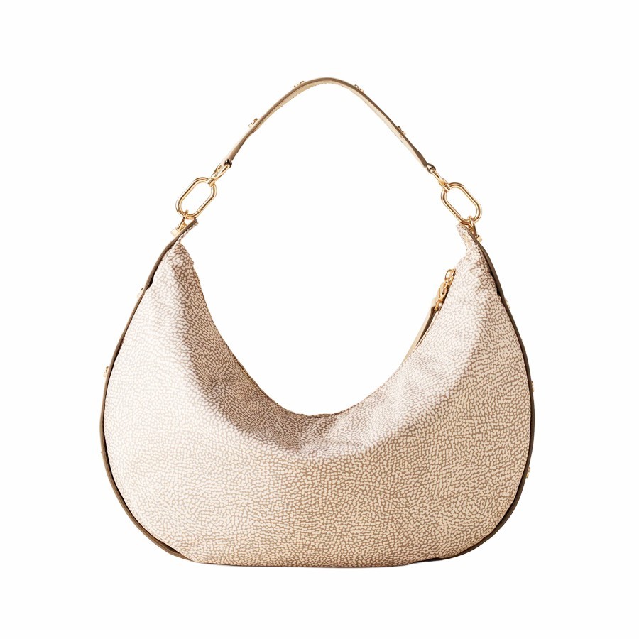 Borbonese borsa hobo medium Frame Tessuto Op e Pelle sabbia