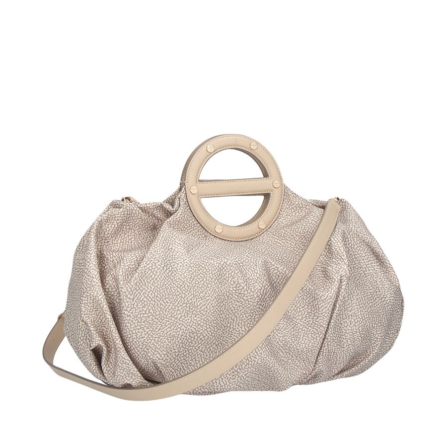 Borbonese borsa bauletto medium Vis a Vis tessuto Op e Pelle Sabbia