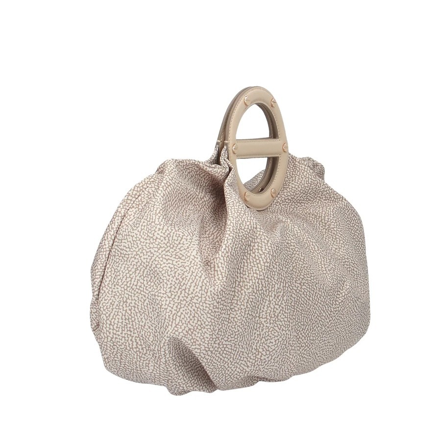 Borbonese borsa bauletto medium Vis a Vis tessuto Op e Pelle Sabbia