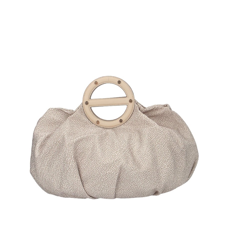 Borbonese medium Vis a Vis satchel bag in Op fabric and sand leather