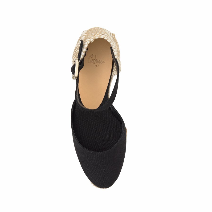 Castañer Bianca sandal, open-toe espadrilles, black wedge