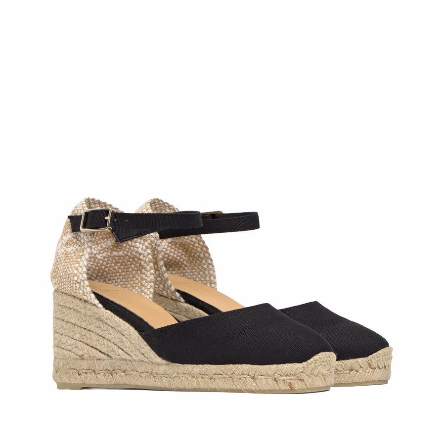 Castañer Bianca sandal, open-toe espadrilles, black wedge