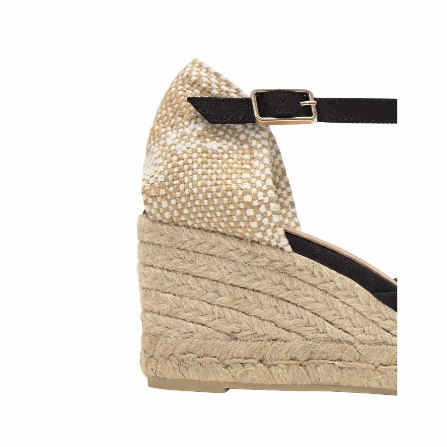 Castañer sandalo Bianca espadrillas spuntata zeppa nero