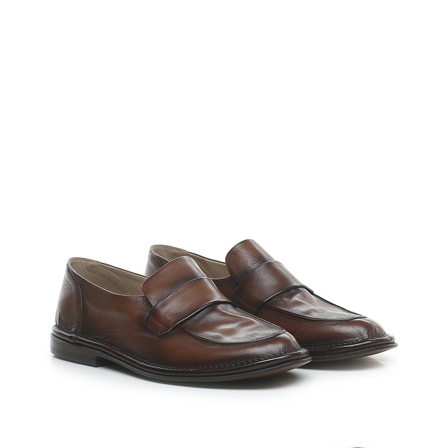 PANTANETTI uomo moccassino in pelle delavè marrone