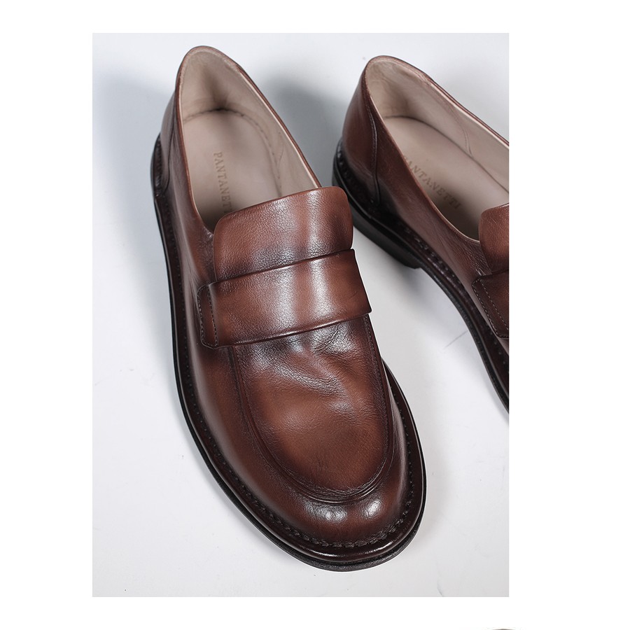 PANTANETTI uomo moccassino in pelle delavè marrone