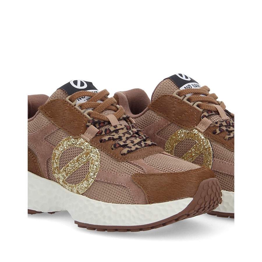 No Name Carter Runner 2.0 Knit Pony Glitt Choco Gold women's sneakers