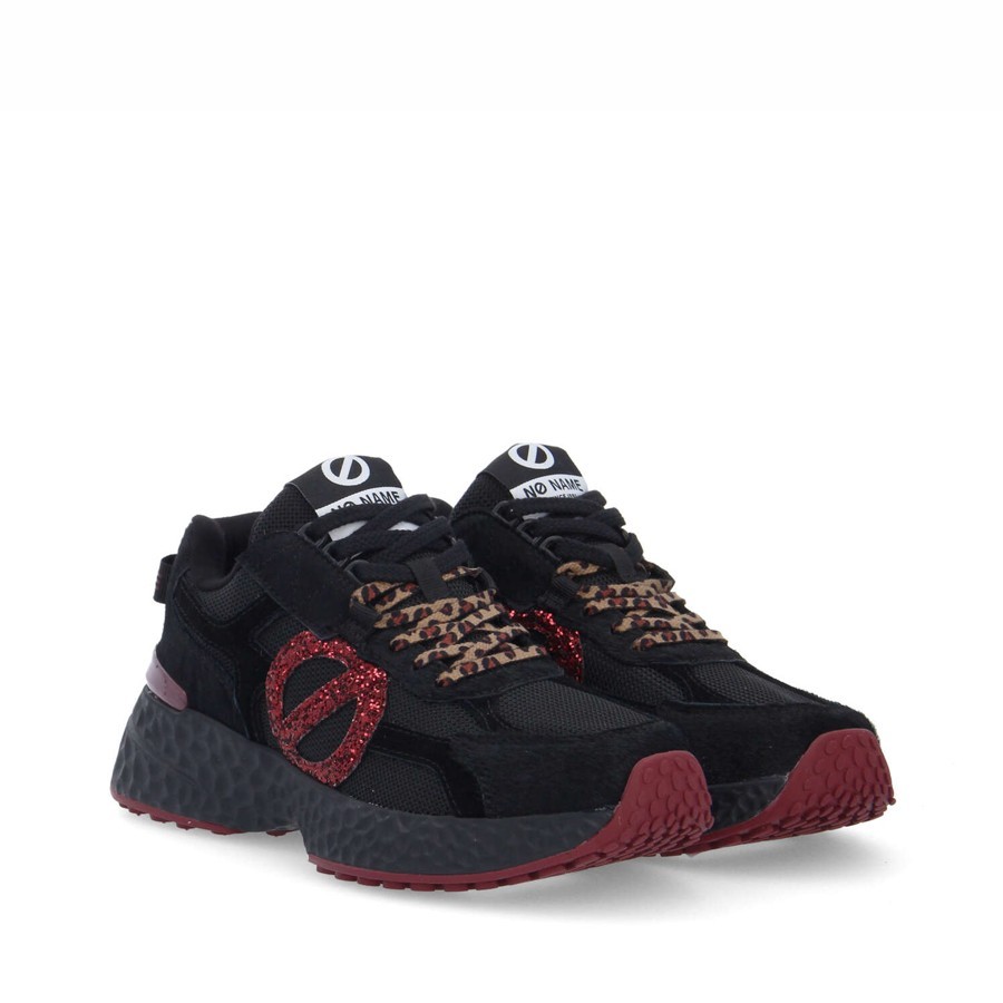 No Name Carter Runner 2.0 Knit Pony Glitt Black red women's sneakers