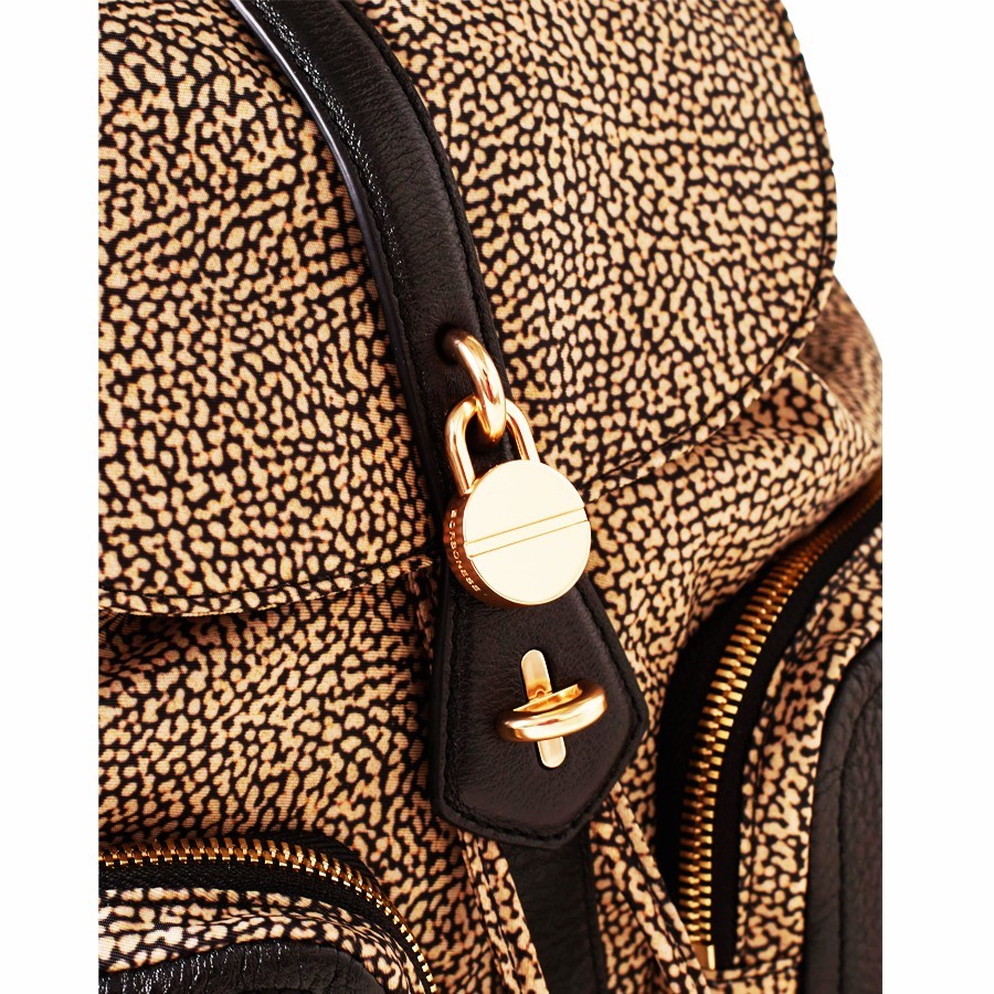 Borbonese zaino medium Poche tessuto Op naturale Pelle nero