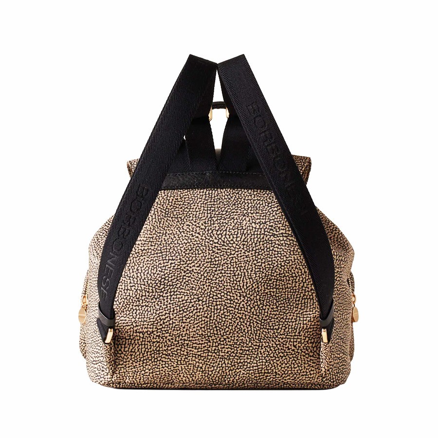 Borbonese zaino medium Poche tessuto Op naturale Pelle nero