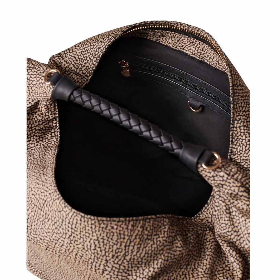 Borbonese borsa Hobo medium Plie Tessuto Op Opnaturale nero