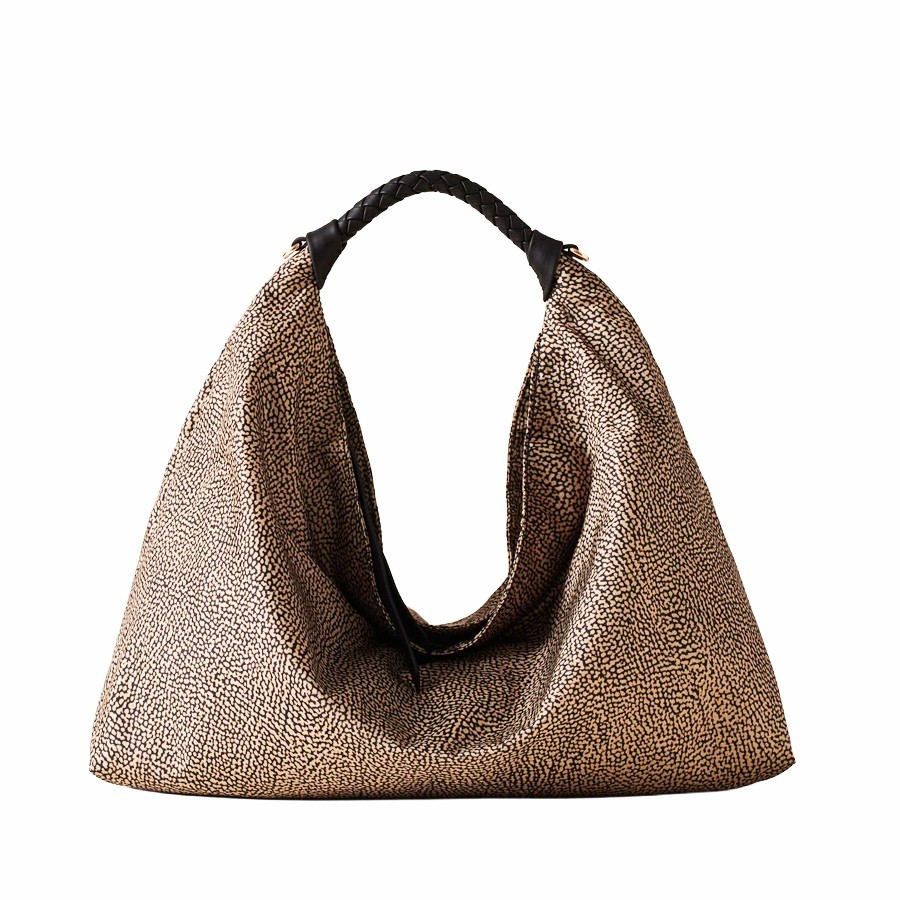 Borbonese Hobo bag medium Pile Fabric Op Op Natural black