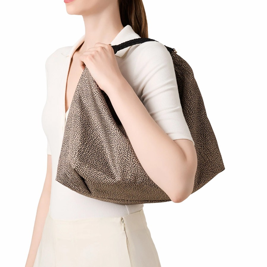 Borbonese borsa Hobo medium Plie Tessuto Op Opnaturale nero