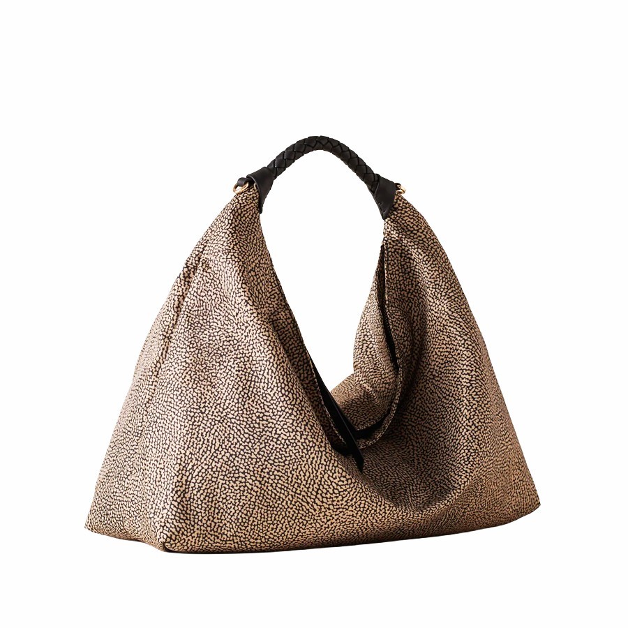 Borbonese borsa Hobo medium Plie Tessuto Op Opnaturale nero