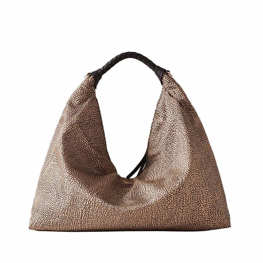 Borbonese borsa Hobo medium Plie Tessuto Op Opnaturale nero