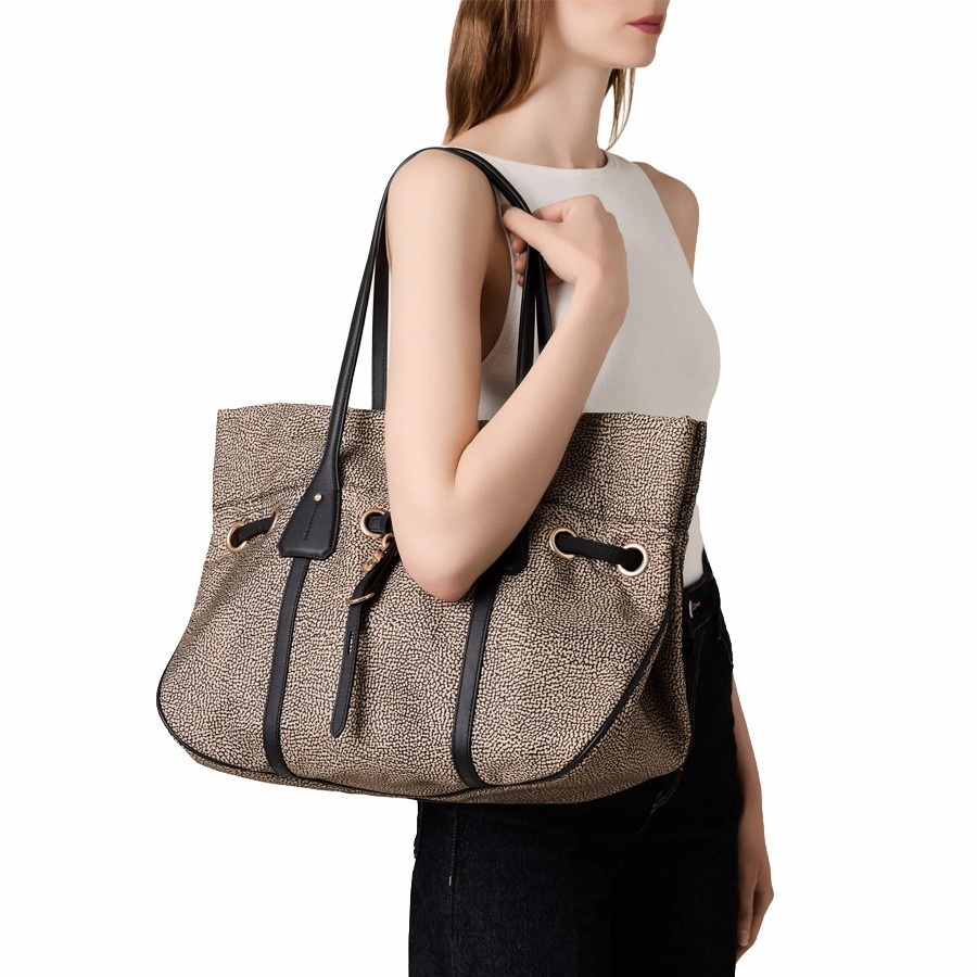 copy of Borbonese Privè shopping bag in Opaque fabric and black leather